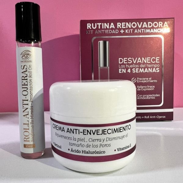 Kit Crema Antiedad y Roll On Antiojeras: Rutina Piel Rejuvenecida